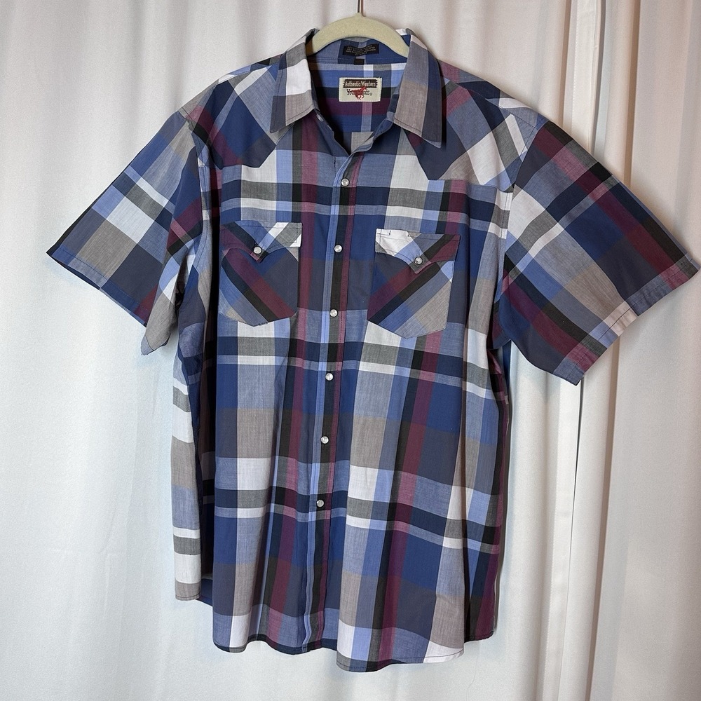 Youngbloods Authentic Western Plaid Pearl Snap Short Sleeve Shirt Sz XL **READ